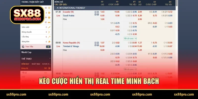 Kèo cược hiển thị real time minh bạch